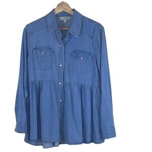 HAYDEN LOS ANGELES SNAP BUTTONS CHEST‎ POCKET 100% TENCEL PEPLUM TOP SIZE S